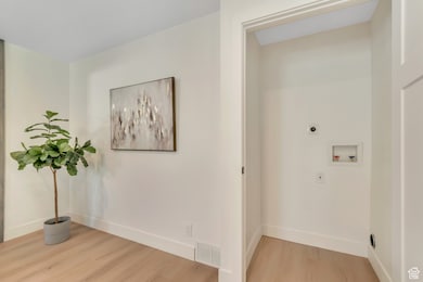 Washroom featuring light wood-style floors, hookup for a washing machine, and hookup for an electric dryer