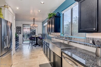 View from kitchen to eating area