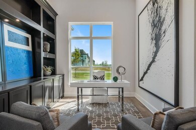 Home office with built in cabinets