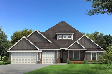 View of front of house with board and batten siding, a front yard, roof with shingles, an attached garage, and driveway