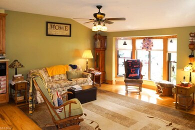 The great room has a bay window.