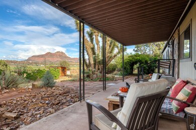 View of patio featuring a mountain view