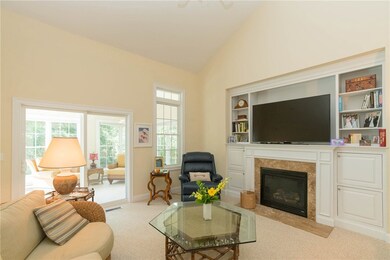 Cathedral Ceiling Living Room with Marbled and Gas