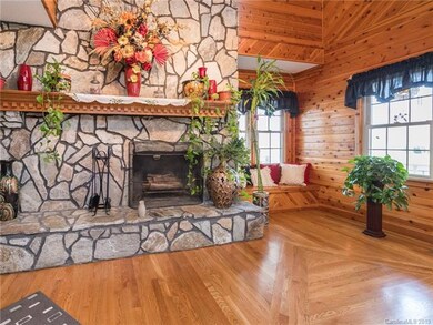 Show stopping stone fireplace.  Fireplace is wood 