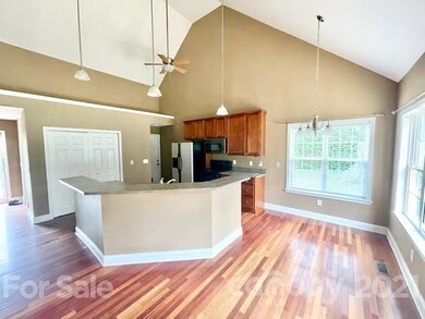 Kitchen island with pendulum lighting
