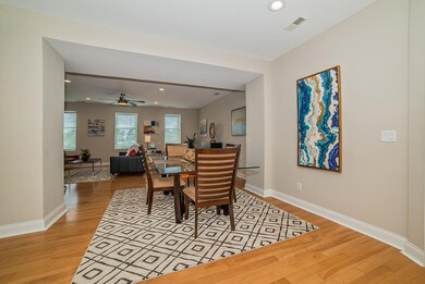 View of dining area into living room.