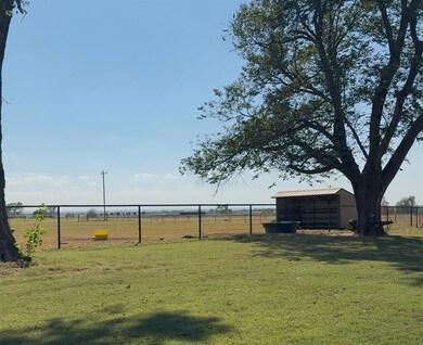 Livestock lean-to in corral; front yard.
