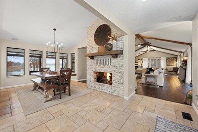 Dining room featuring ceiling fan with notable cha