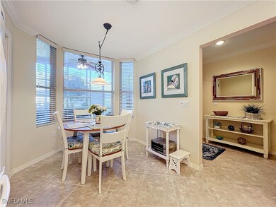 Tiled dining area with ornamental molding