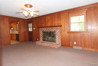 Family Room with Brick Wood Burning Fireplace, Cei