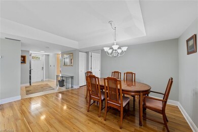 Dining space with light hardwood / wood-style floo