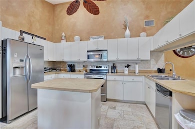 Kitchen with visible vents, a sink, tasteful backs