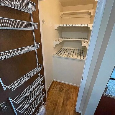 Walk in closet with wood finished floors