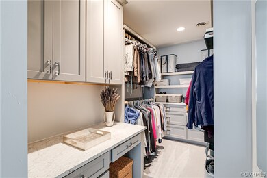 Walk in closet with light colored carpet