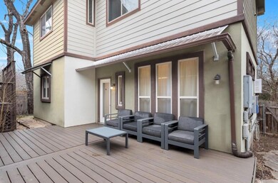 Wooden deck with an outdoor living space