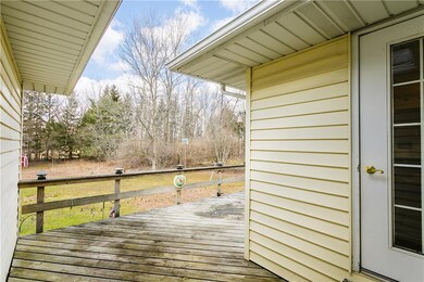 The deck overlooks the back yard. Picture those tr