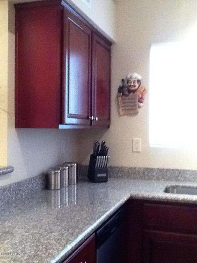 Granite counters, wood cabinets