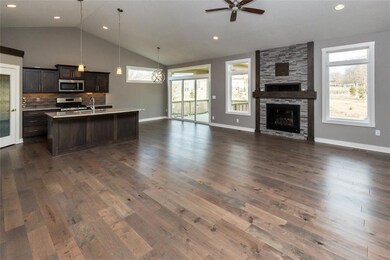 View from living area into kitchen.