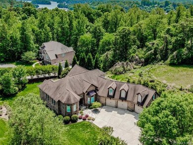 Surrounded by lush trees and beautiful landscaping.