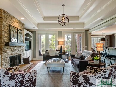 Great room has been upgraded with a rustic stacked