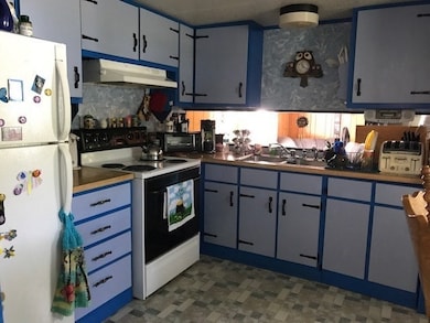 The present kitchen is plumbed for a dish washer. Sheet vinyl floor for easy clean up. Appliances stay , including washer and dryer.