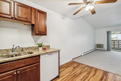 Kitchen opens to spacious living room with vaulted ceiling