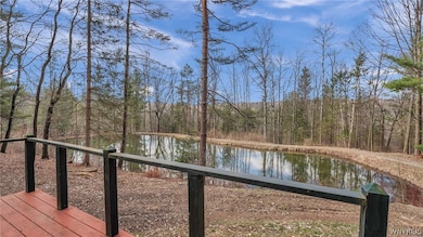 Pond-side cabin, porch