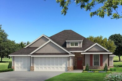 Craftsman-style home featuring a front yard, concrete driveway, brick siding, a garage, and a shingled roof