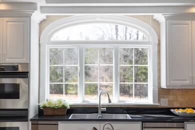 Kitchen window overlooks the back