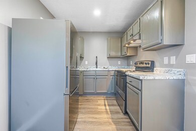Kitchen featuring sink, gray cabinetry, and stainl
