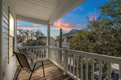 View of balcony at dusk