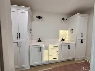 Look at this beautiful Primary bath vanity! Double sinks and linen storage, all custom!