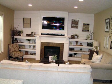 Gas Fireplace, built-ins, shiplap