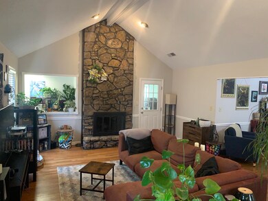 With vaulted ceilings, this living room feels open