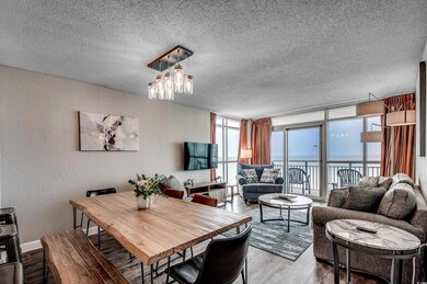 Dining area with light hardwood / wood-style floor