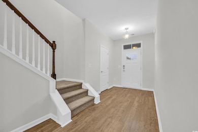 Foyer entrance with light hardwood / wood-style fl