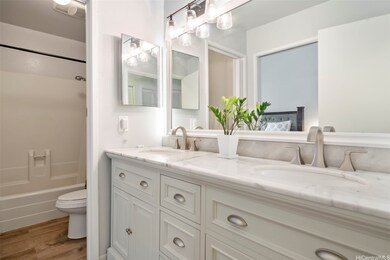 Primary bathroom with recently installed dual vani