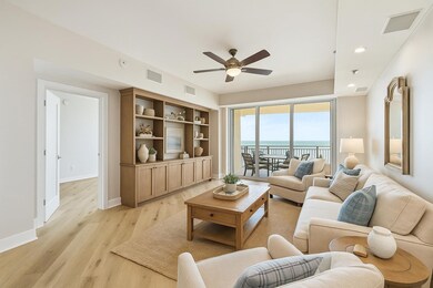 A stunning natural wood built-in serves as the foc