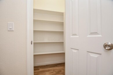 Spacious walk-in pantry with ample shelving for al