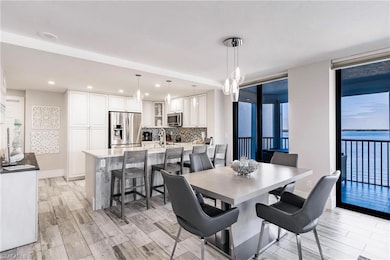 Dining area featuring a water view
