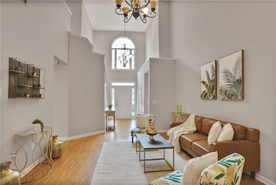 Living room with a chandelier