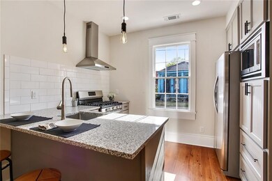 A close-up of the granite counters
