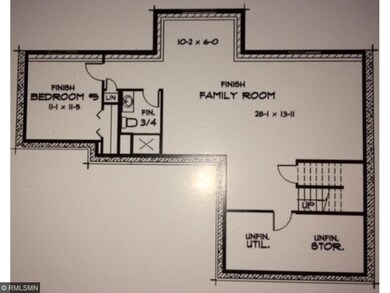 Finished lower level layout. FR, bedroom, 4th bath