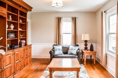 Gorgeous built-ins and wood flooring in the living