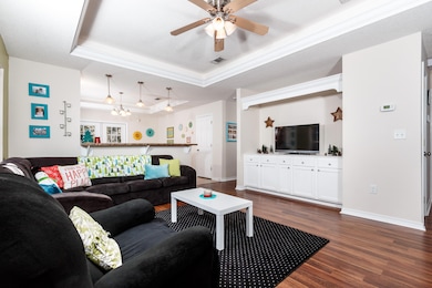 Living room with built in shelving