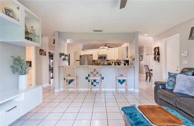 The family room has easy access to the kitchen, an