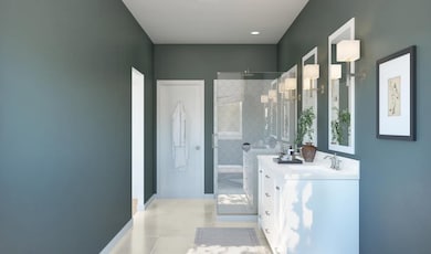 Primary bath with glass shower enclosure