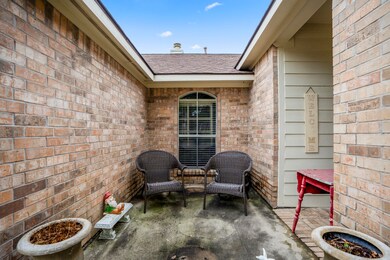 A close-up of the inviting concrete patio sitting