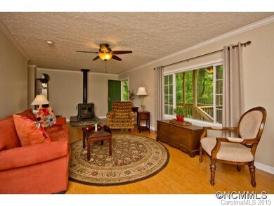 Family room view of stove
