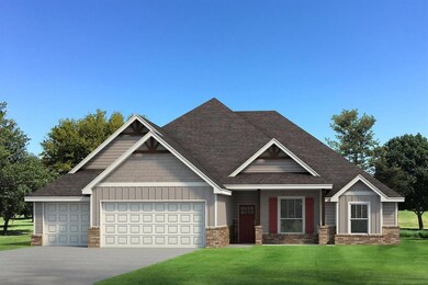 Craftsman-style home with board and batten siding, a front yard, an attached garage, concrete driveway, and brick siding
